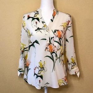 NWT Zara Floral Button-Up with Tie Sleeves